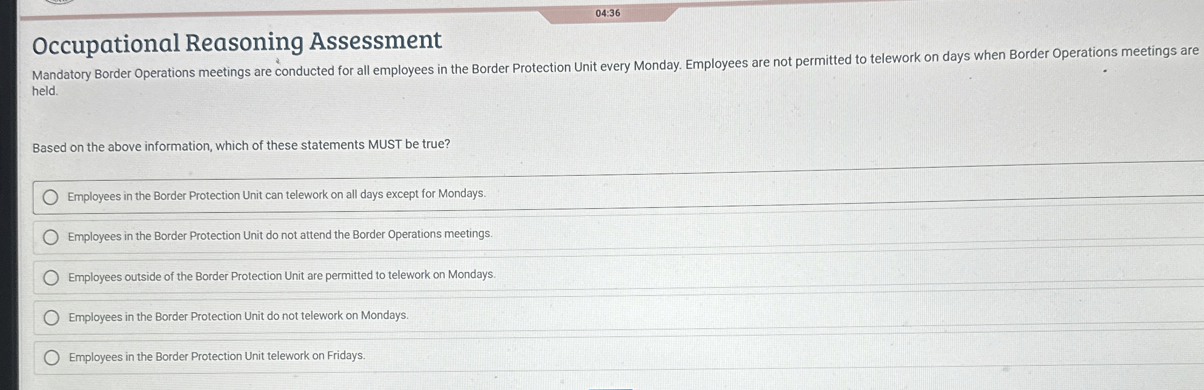 Occupational Reasoning Assessment held. Based on