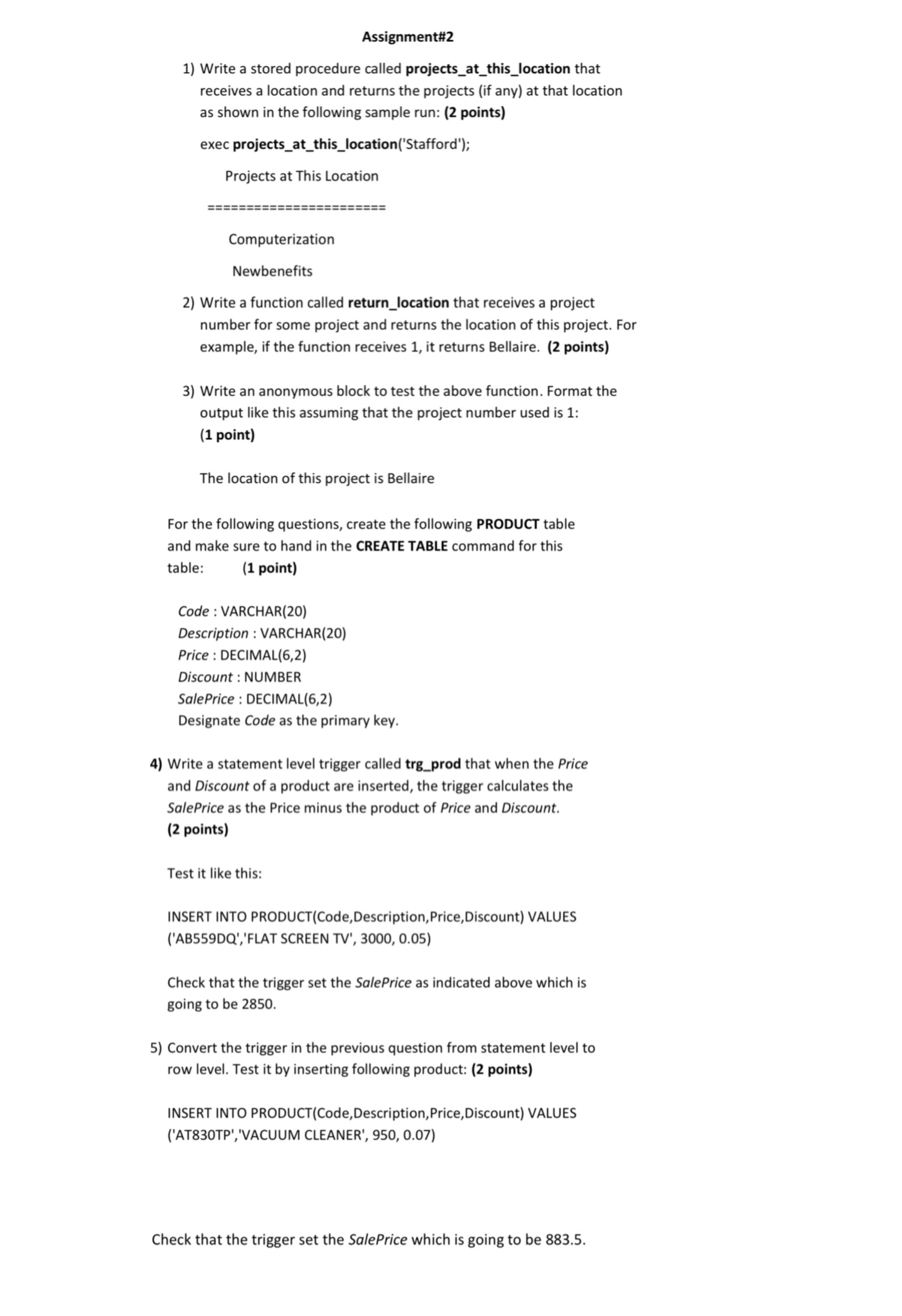 Assignment# 2 Write a stored procedure called