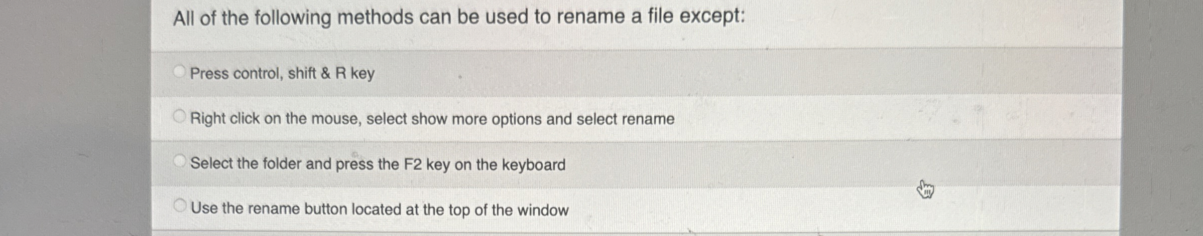 All of the following methods can be used to