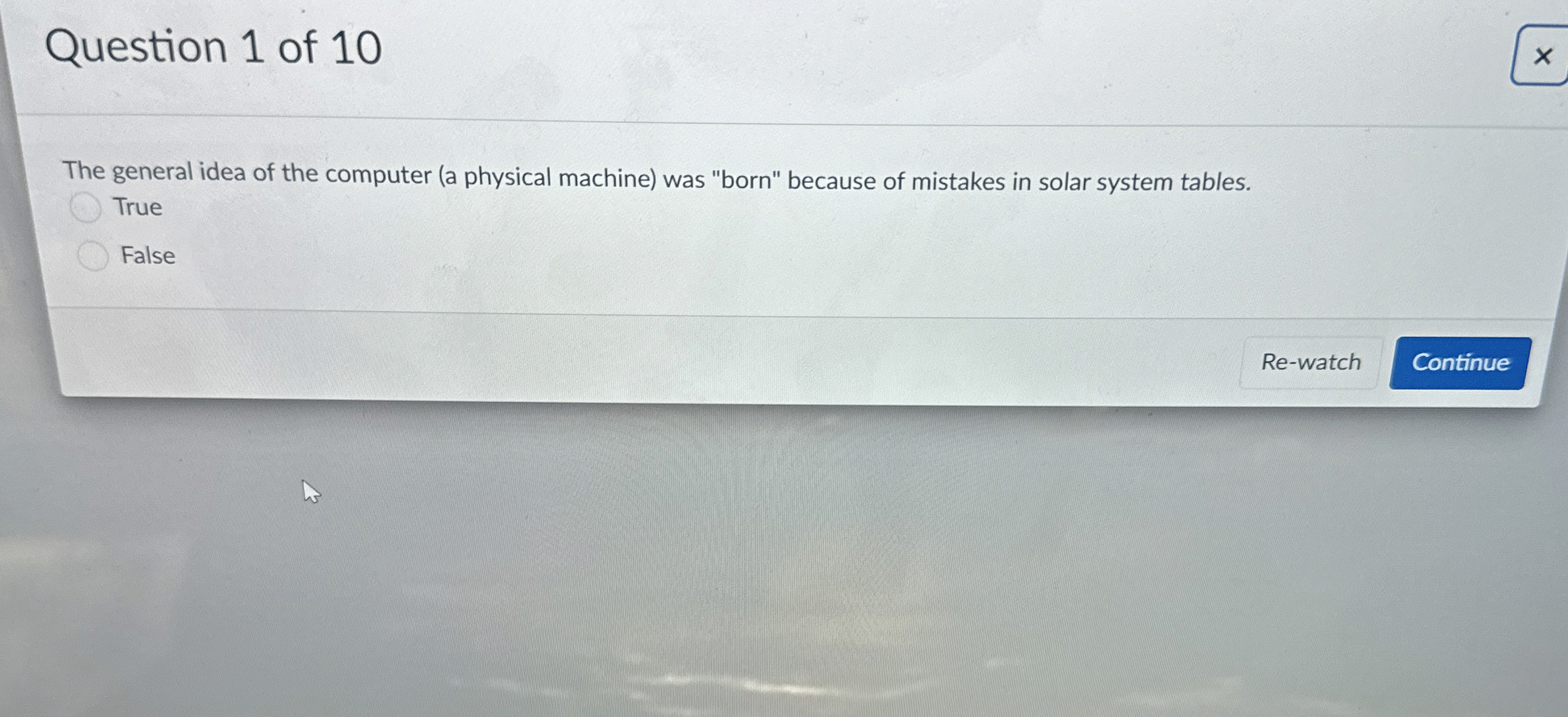 Question 1 of 1 0 The general idea of the