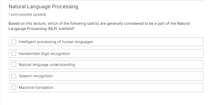 Natural Language Processing 1 point possible (