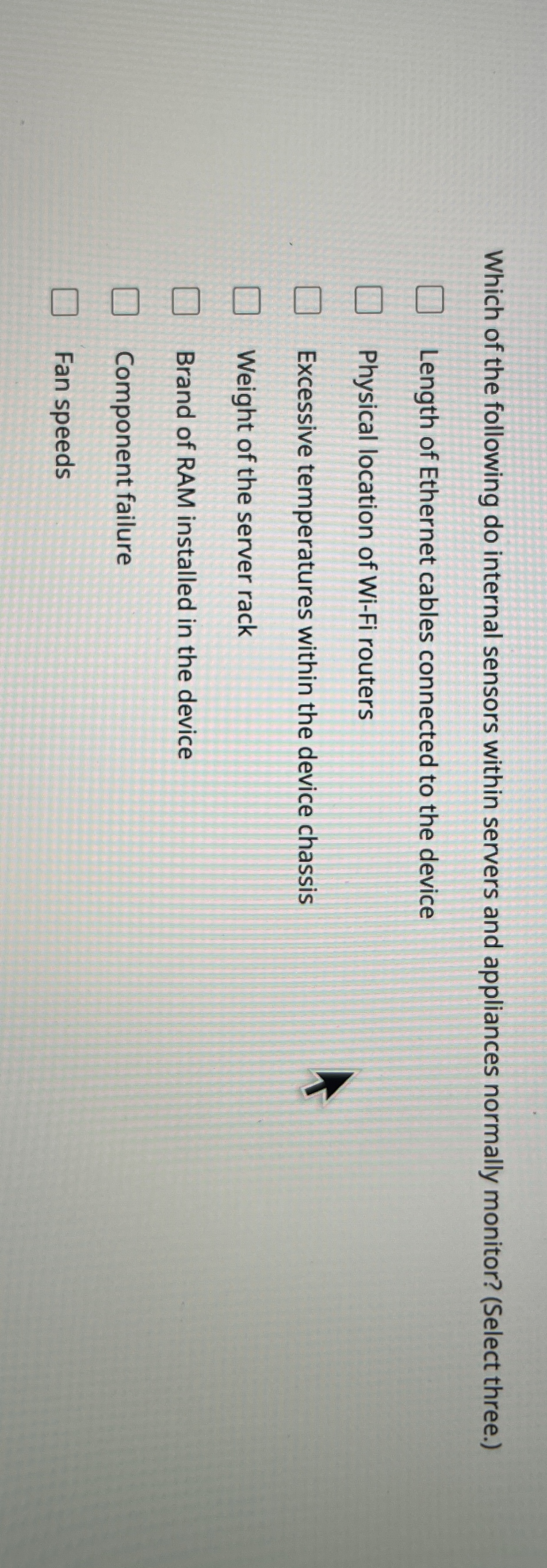 Which of the following do internal sensors within