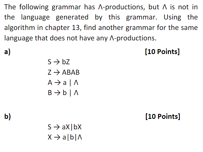 The following grammar has - productions, but is