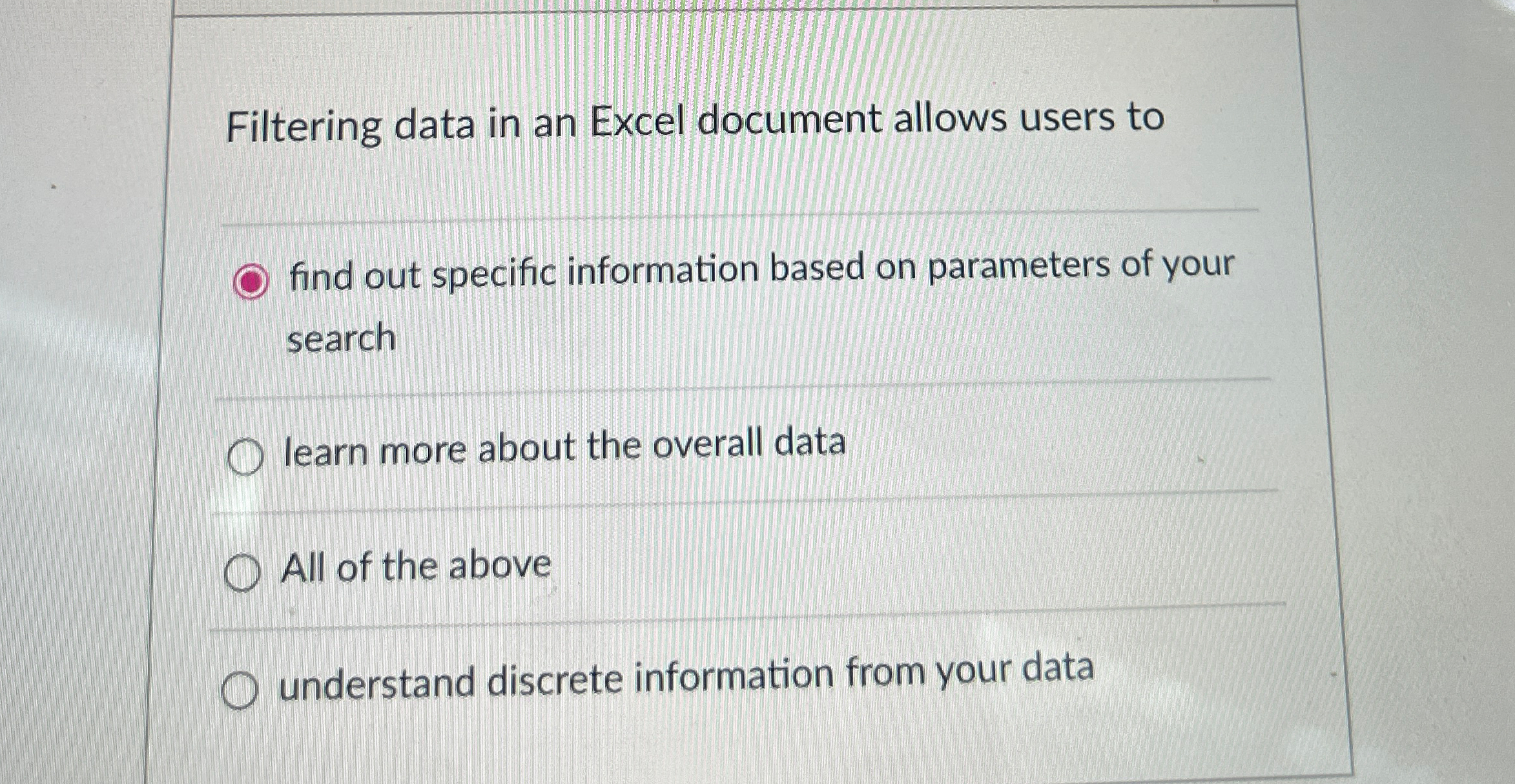 Filtering data in an Excel document allows users