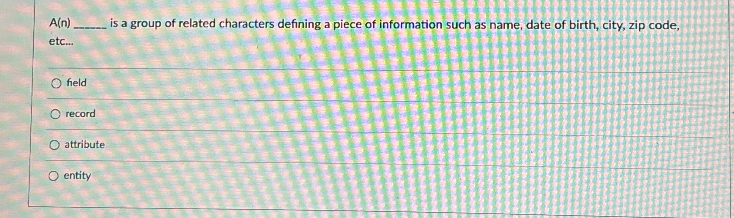 A ( n ) is a group of related characters defining