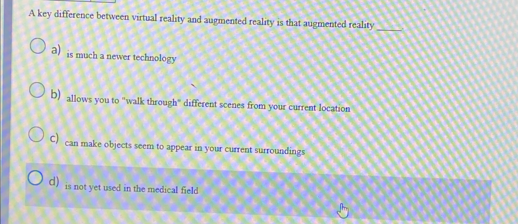 A key difference between virtual reality and