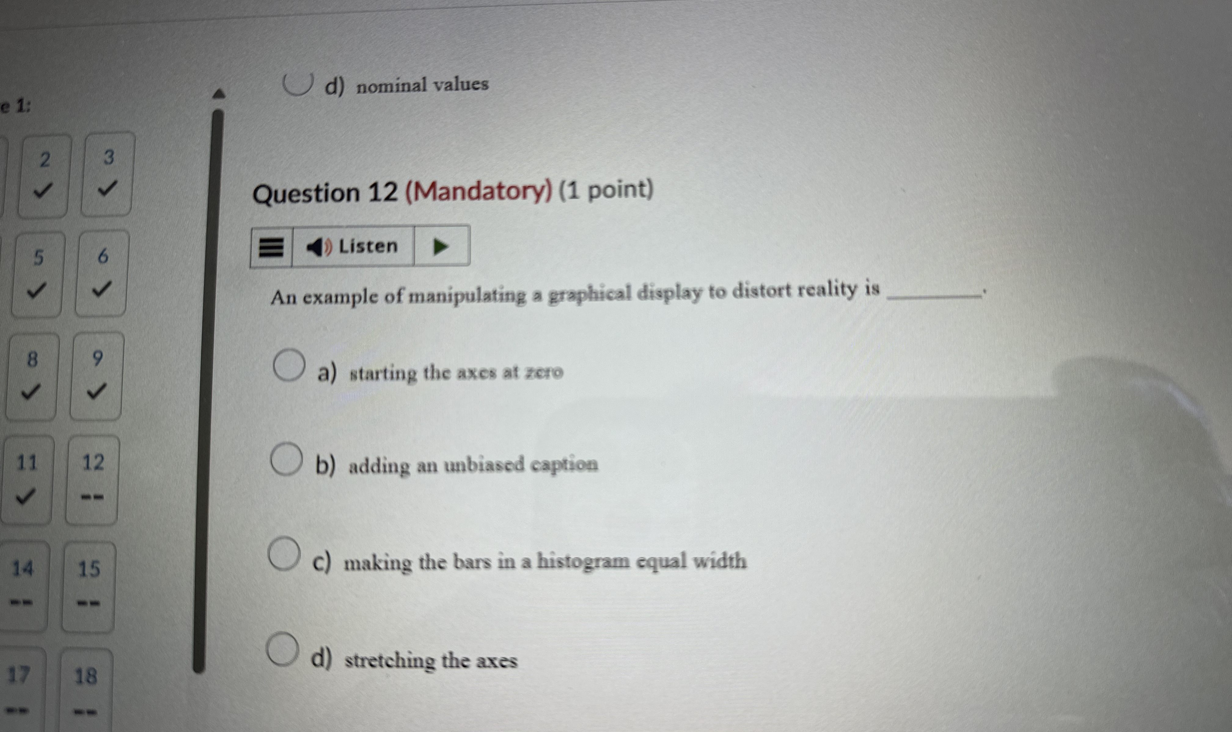 d ) nominal values Question 1 2 ( Mandatory ) ( 1