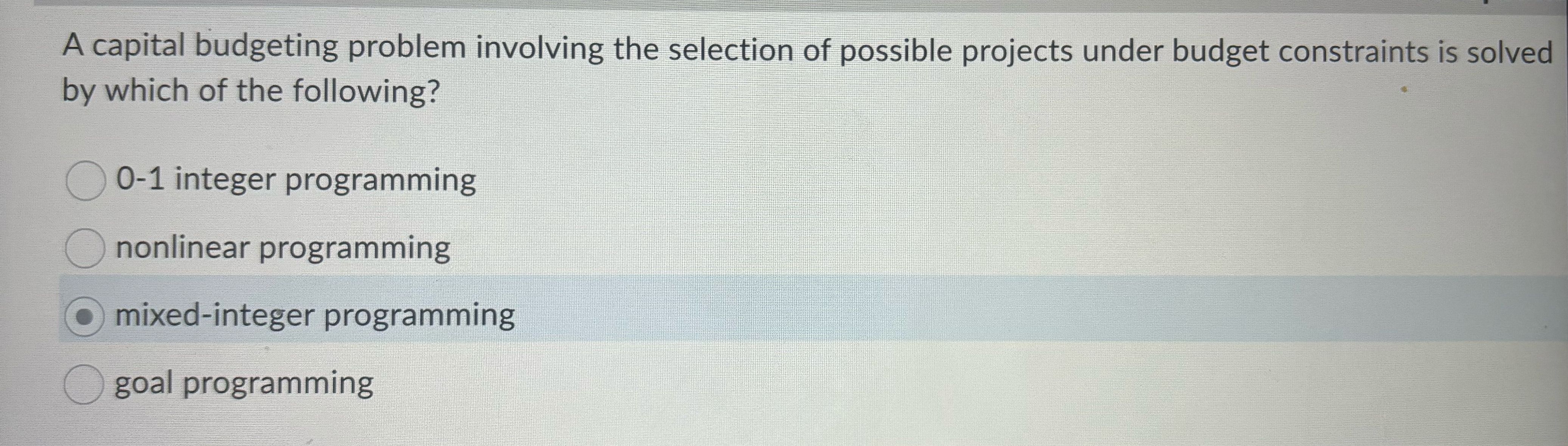 A capital budgeting problem involving the