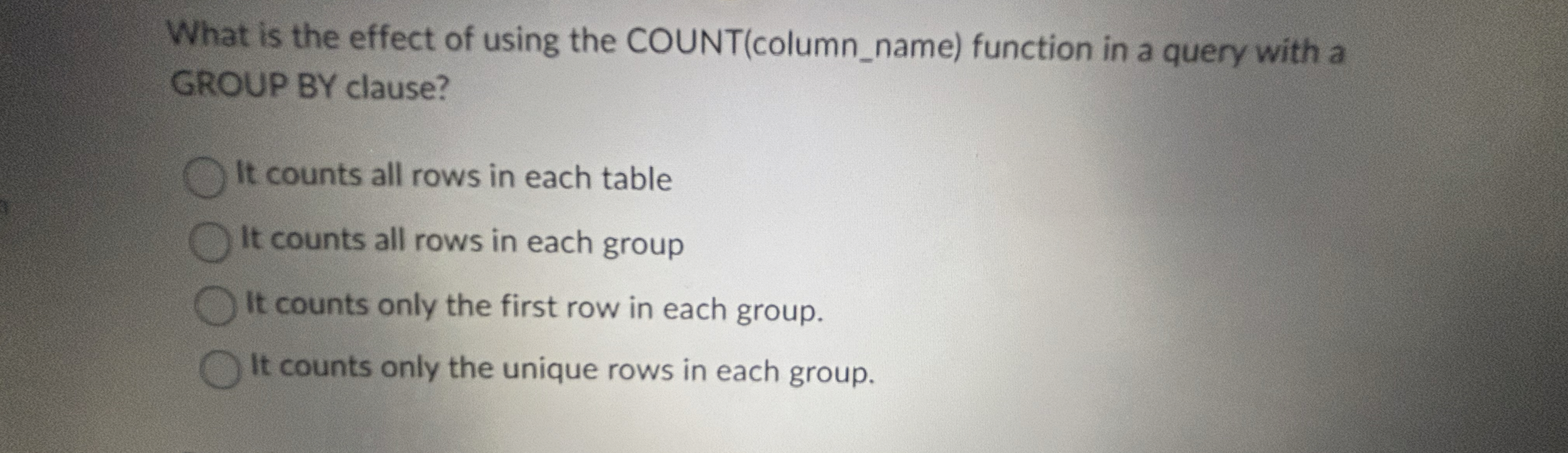 What is the effect of using the COUNT ( column _