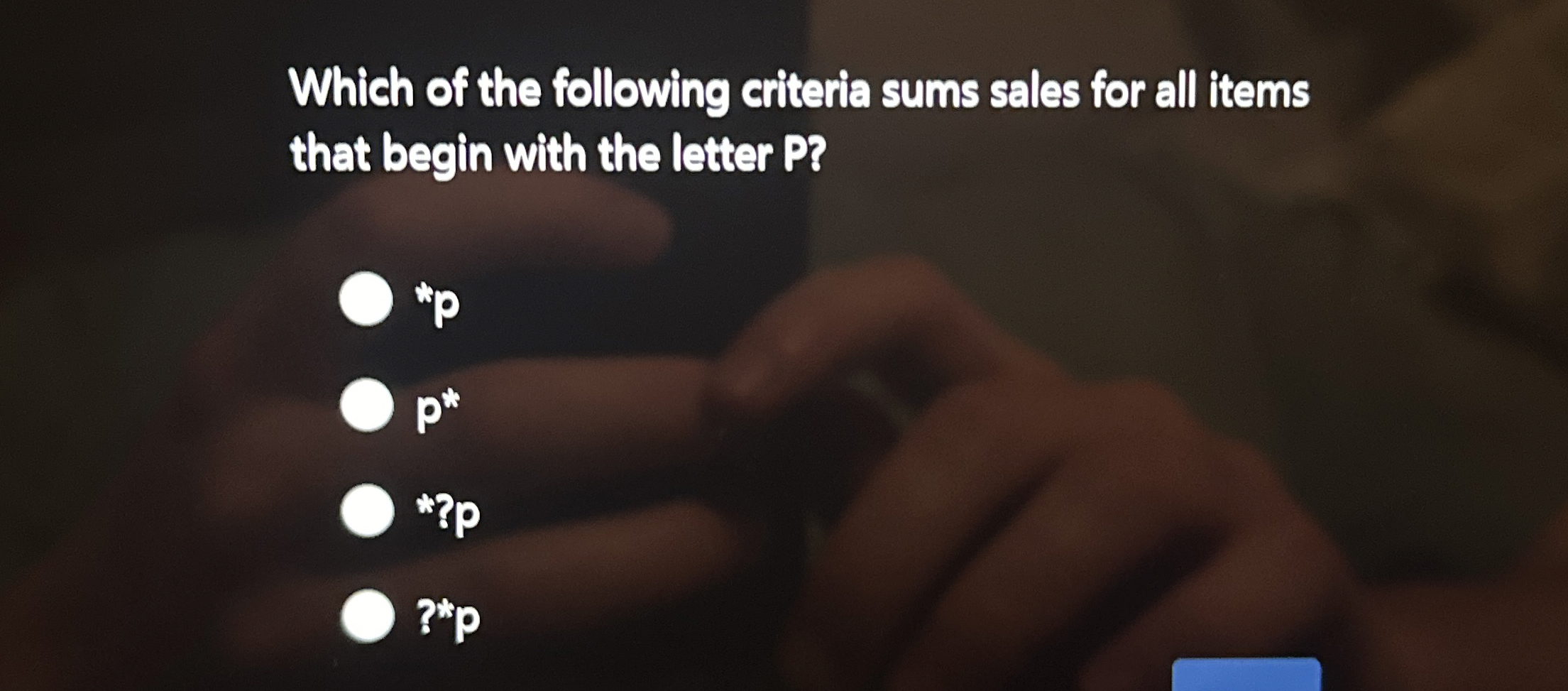 Which of the following criteria sums sales for