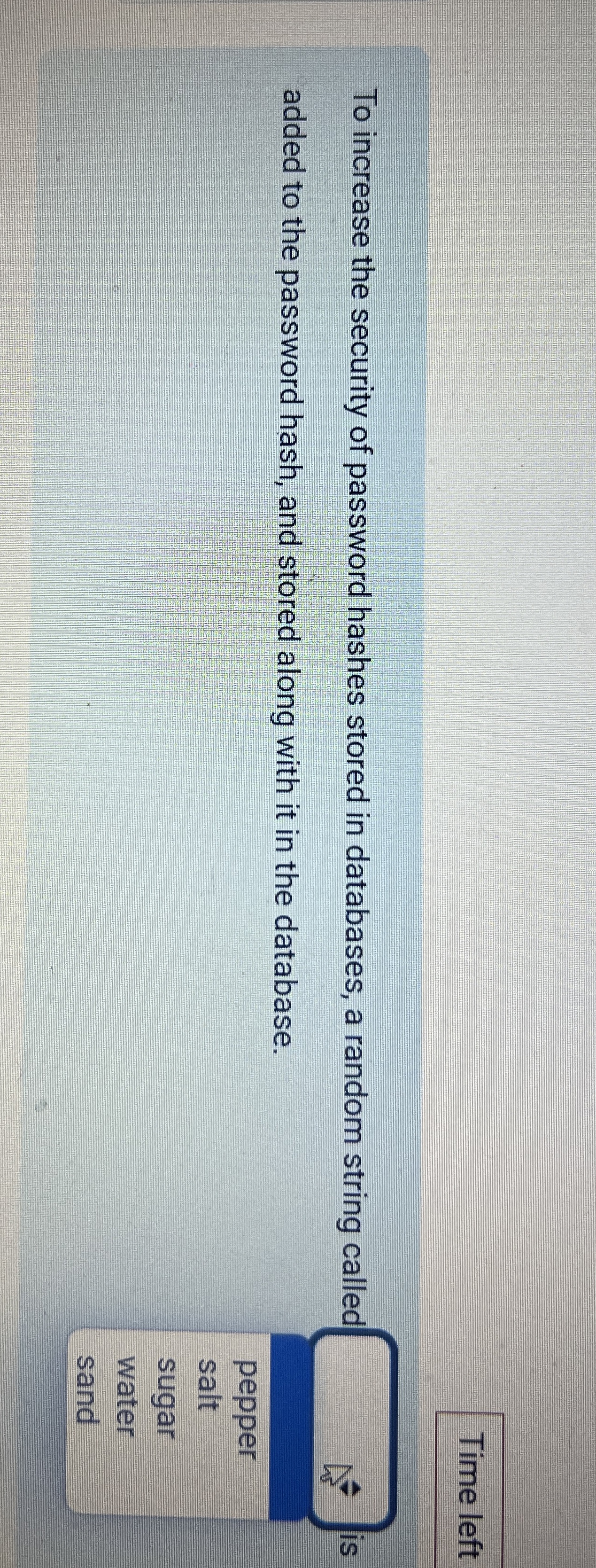 Time left To increase the security of password