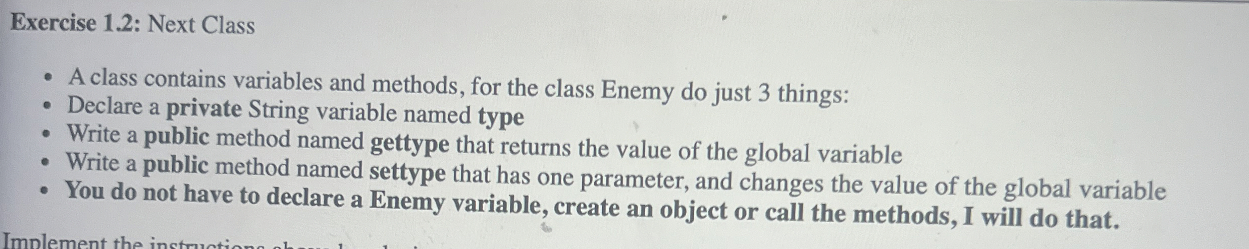 Exercise 1 . 2 : Next Class A class contains