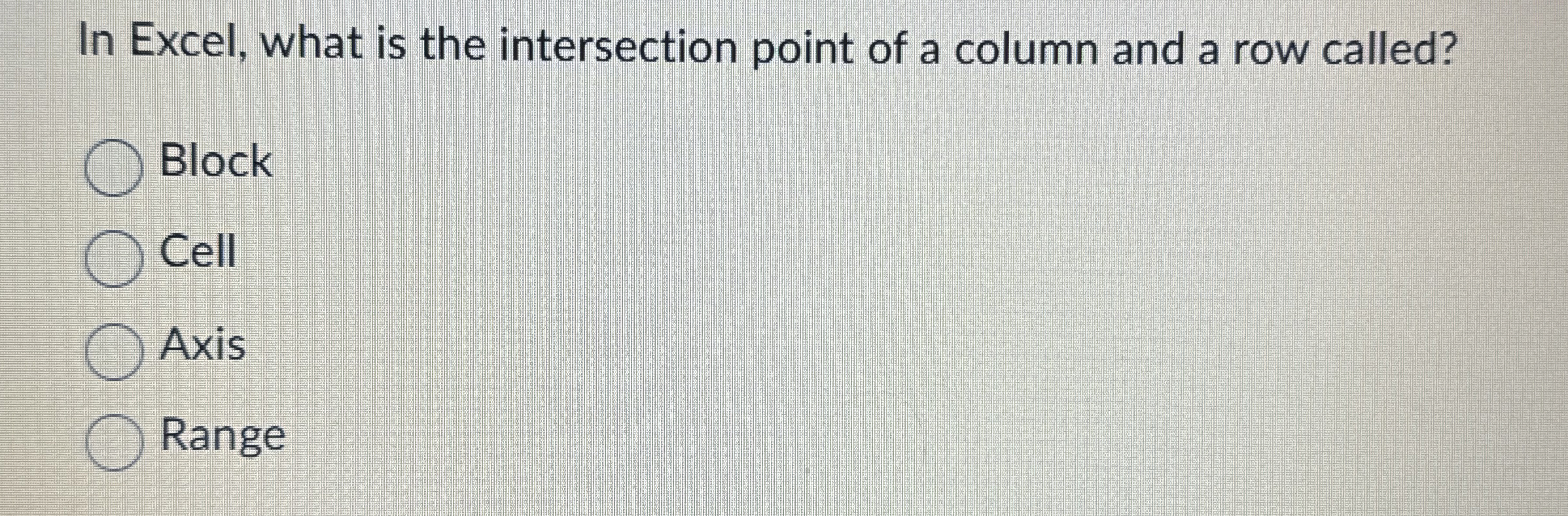 In Excel, what is the intersection point of a