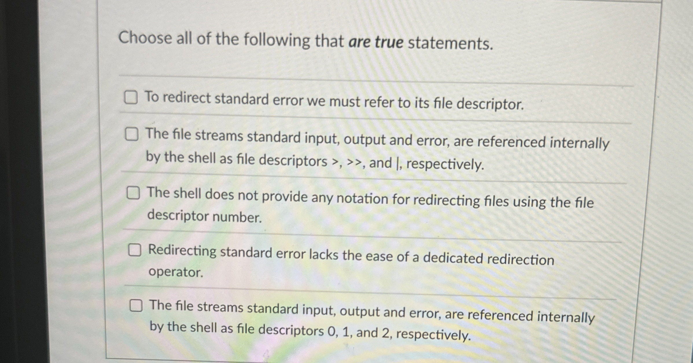 Choose all of the following that are true