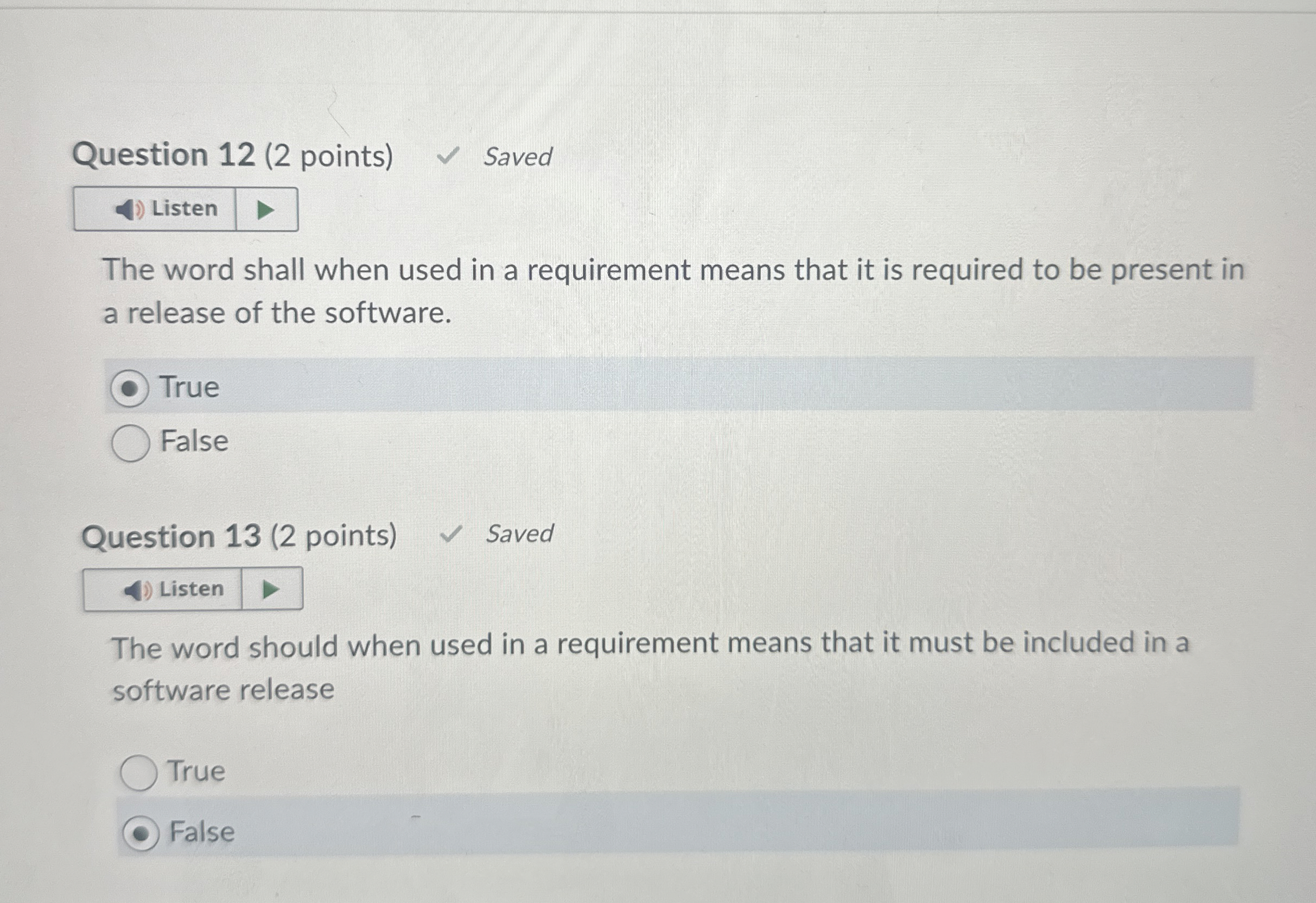 Question 1 2 ( 2 points ) Saved Listen The word