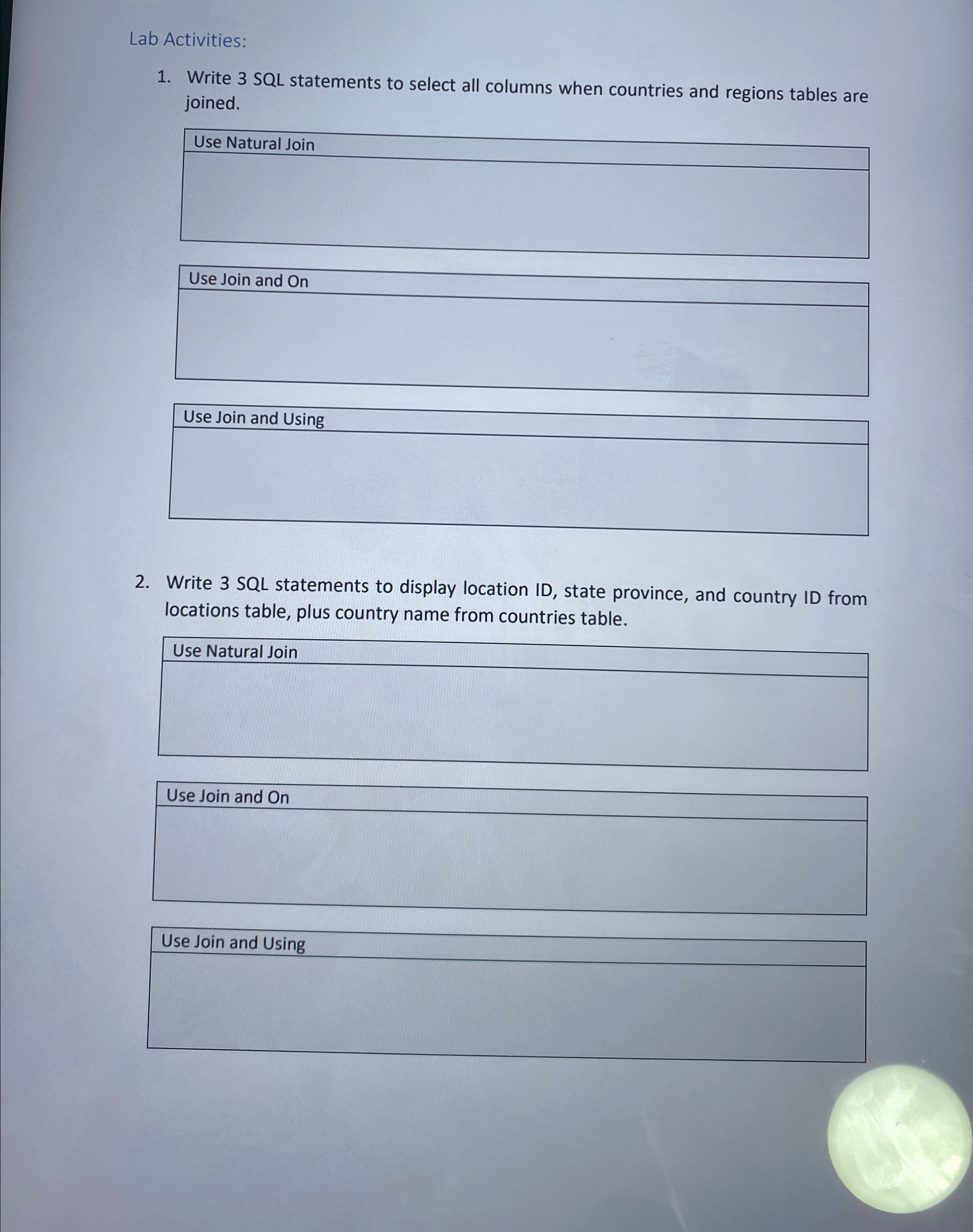 Lab Activities: Write 3 SQL statements to select