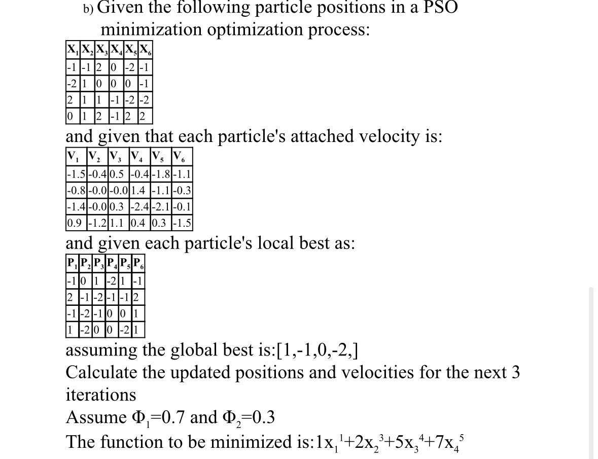 b ) Given the following particle positions in a