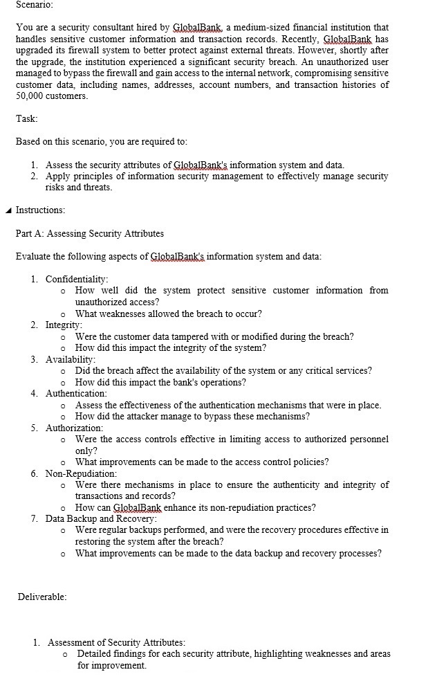 Scenario: Part B: Applying Information Security