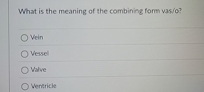 What is the meaning of the combining form vas / o