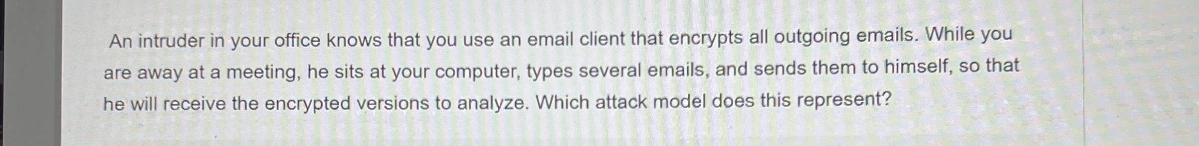 An intruder in your office knows that you use an