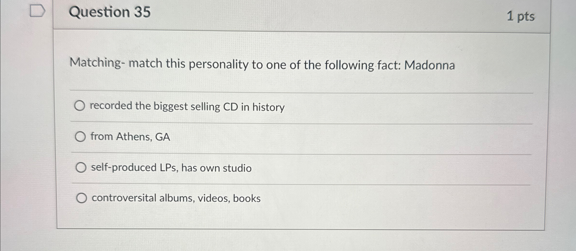 Question 3 5 1 p t s Matching - match this