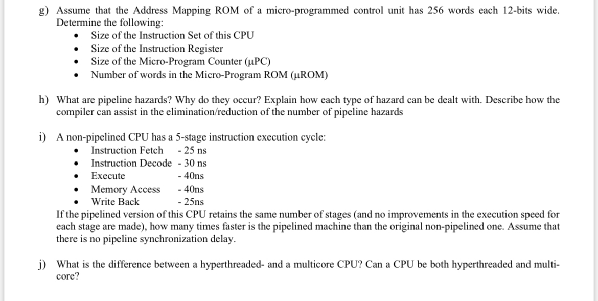 g ) Assume that the Address Mapping ROM of a