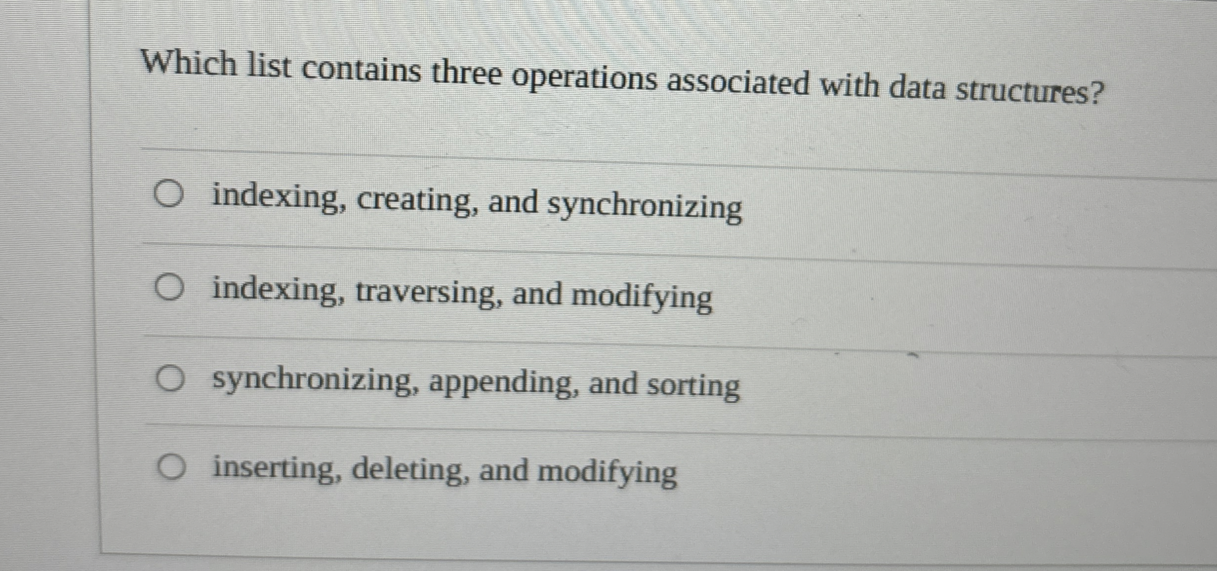 Which list contains three operations associated