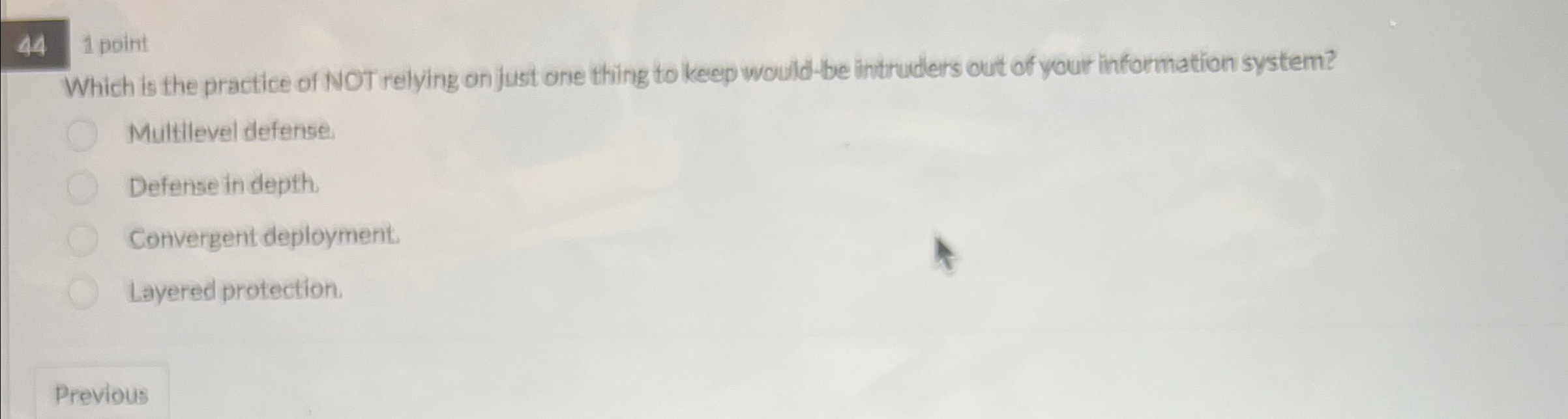 1 point Which is the practice of NOT relying on