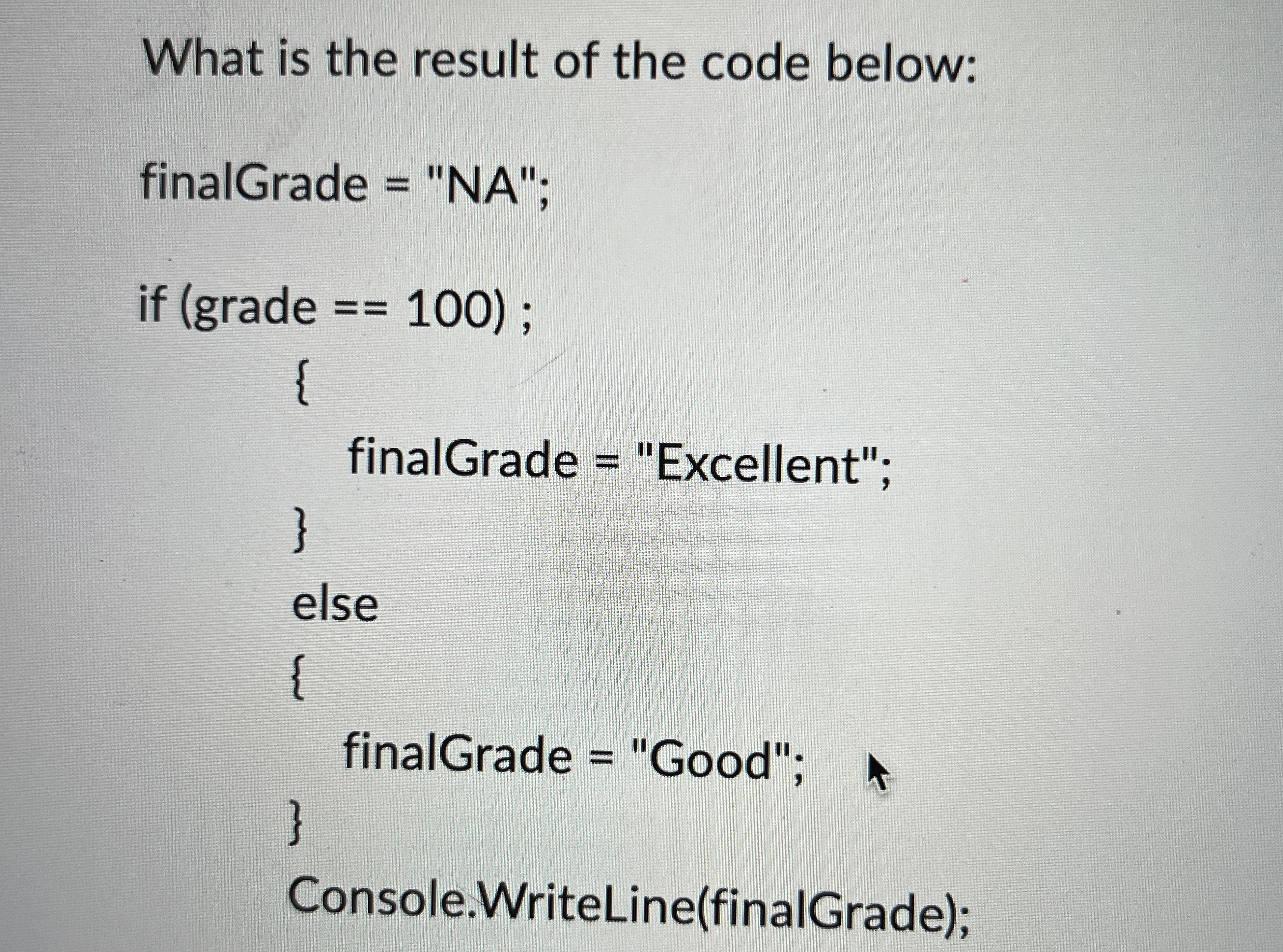 What is the result of the code below: