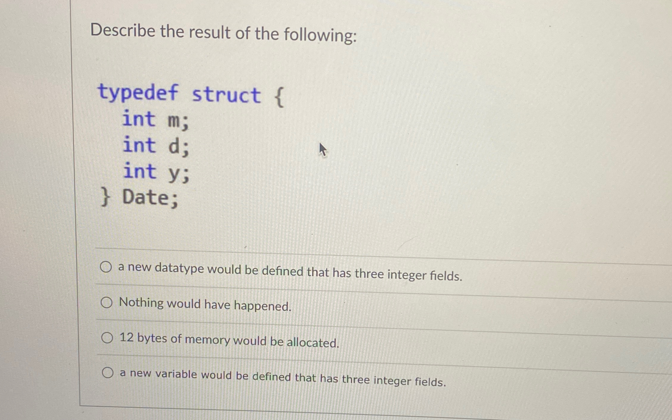Describe the result of the following:a new