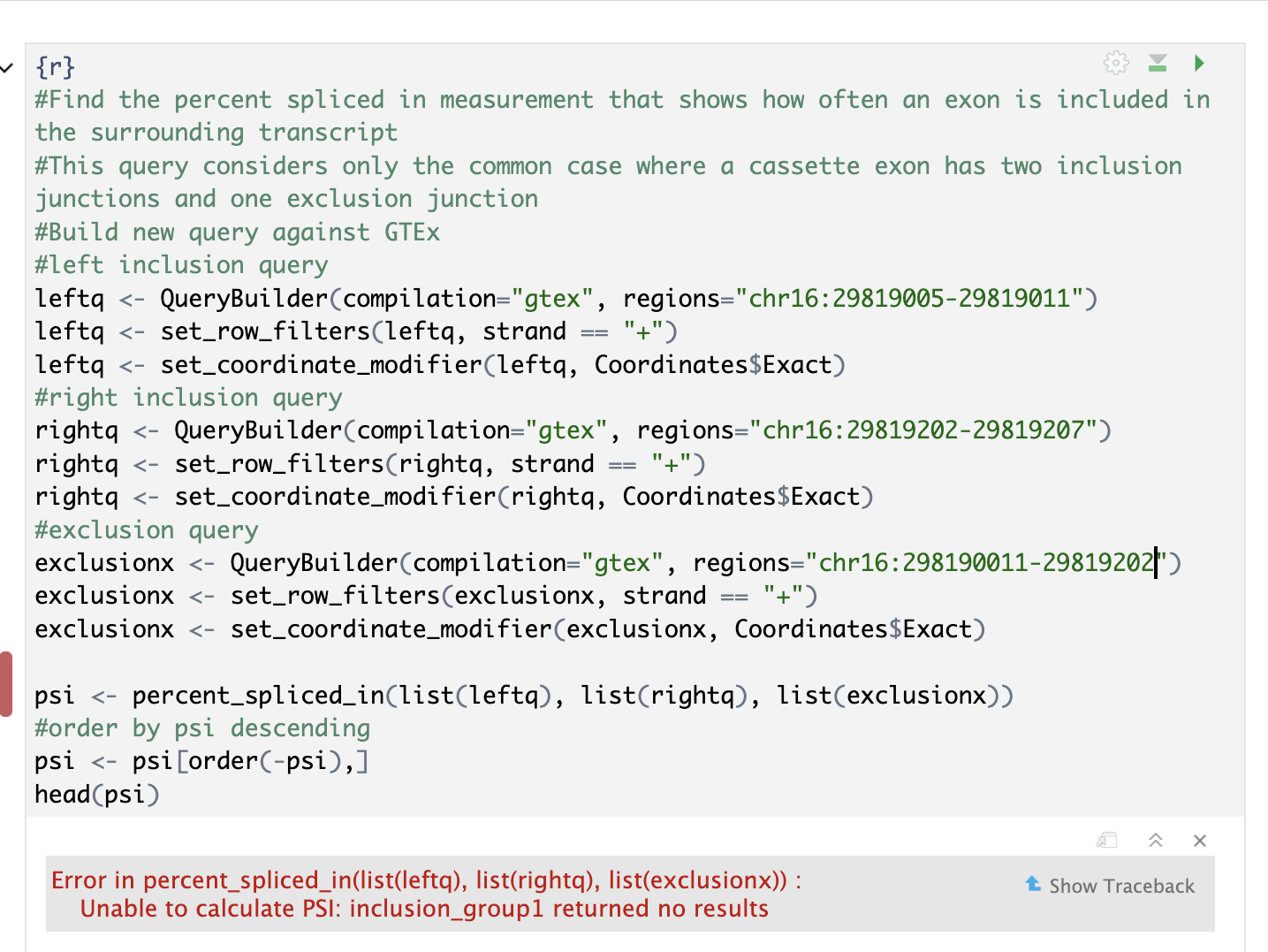 What is causing this error?? Answer in R