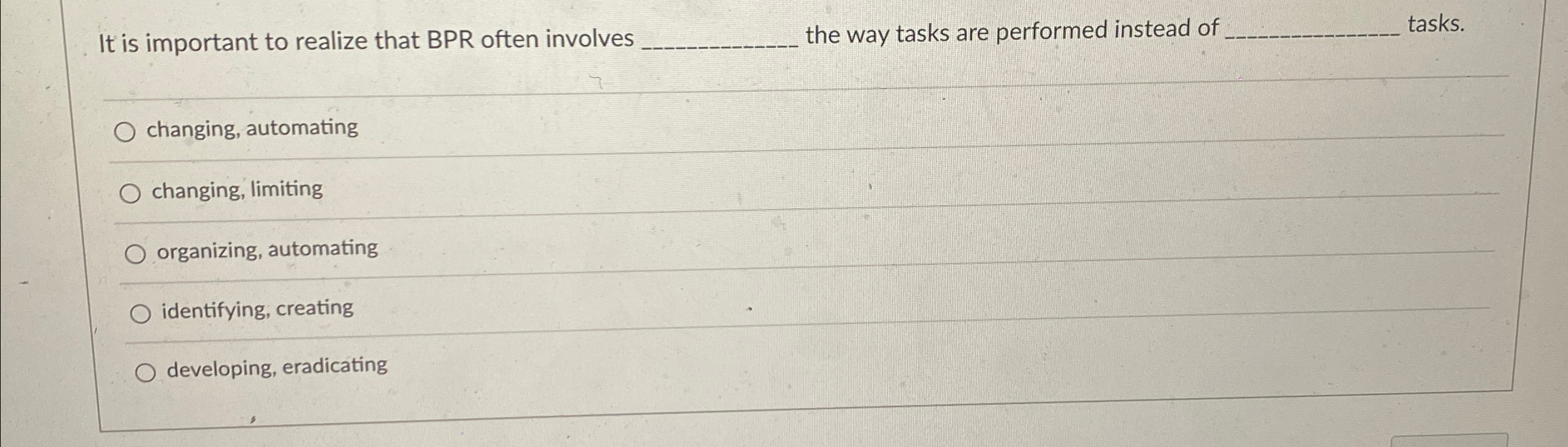 It is important to realize that BPR often