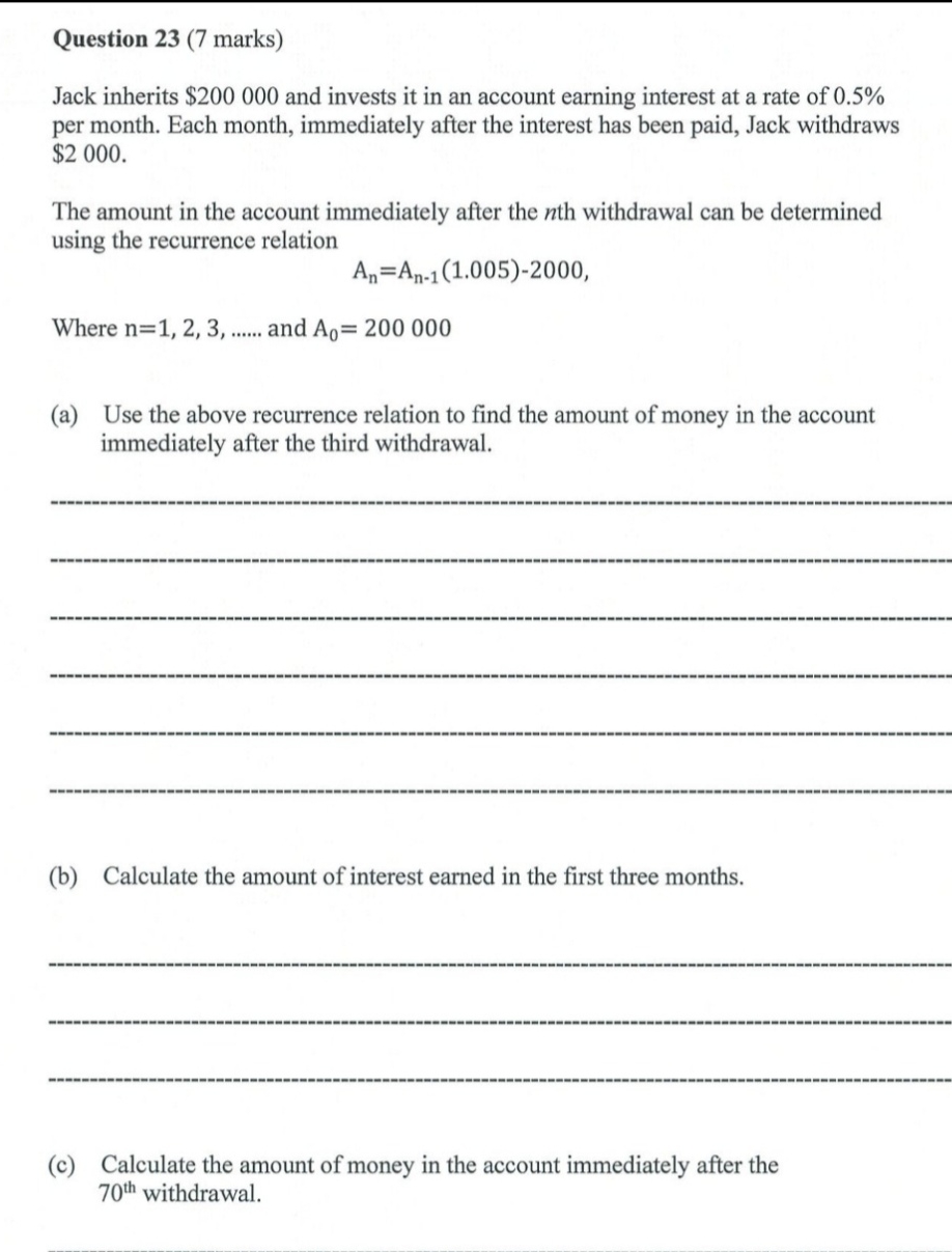 Question 2 3 ( 7 marks ) Jack inherits $ 2 0 0 0
