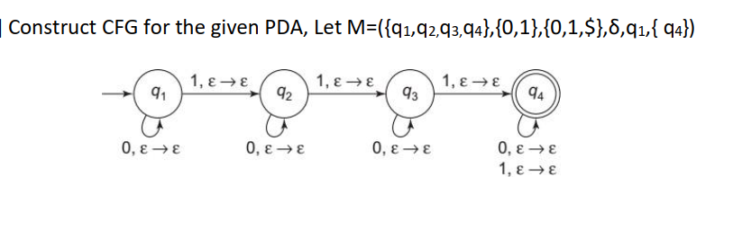 Construct CFG for the given PDA, Let M = ( { q 1