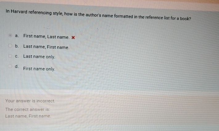 In Harvard referencing style, how is the author's