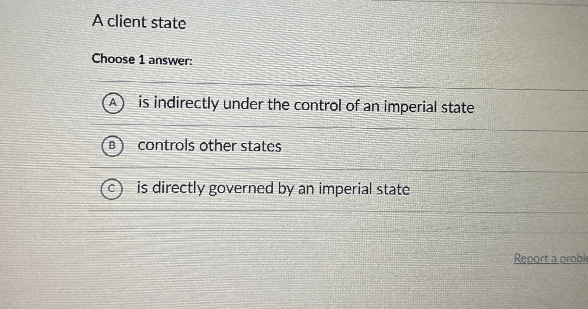 A client state Choose 1 answer: is indirectly