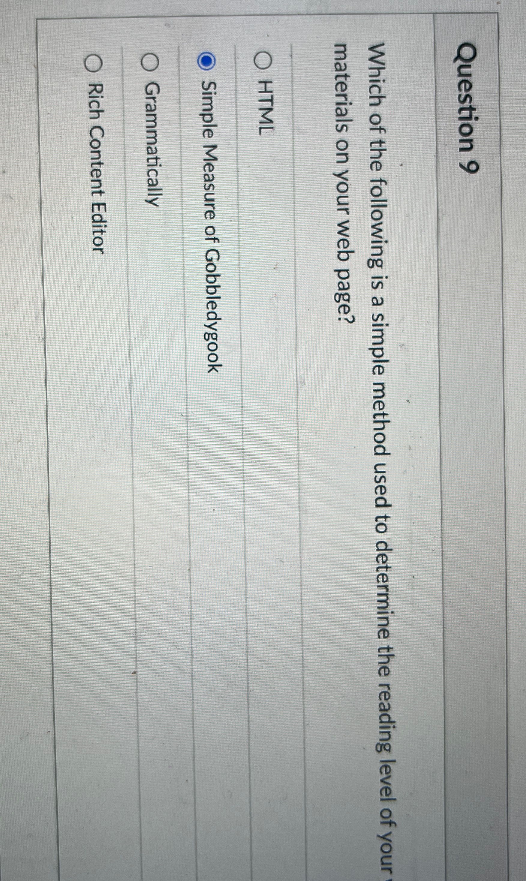 Question 9 Which of the following is a simple
