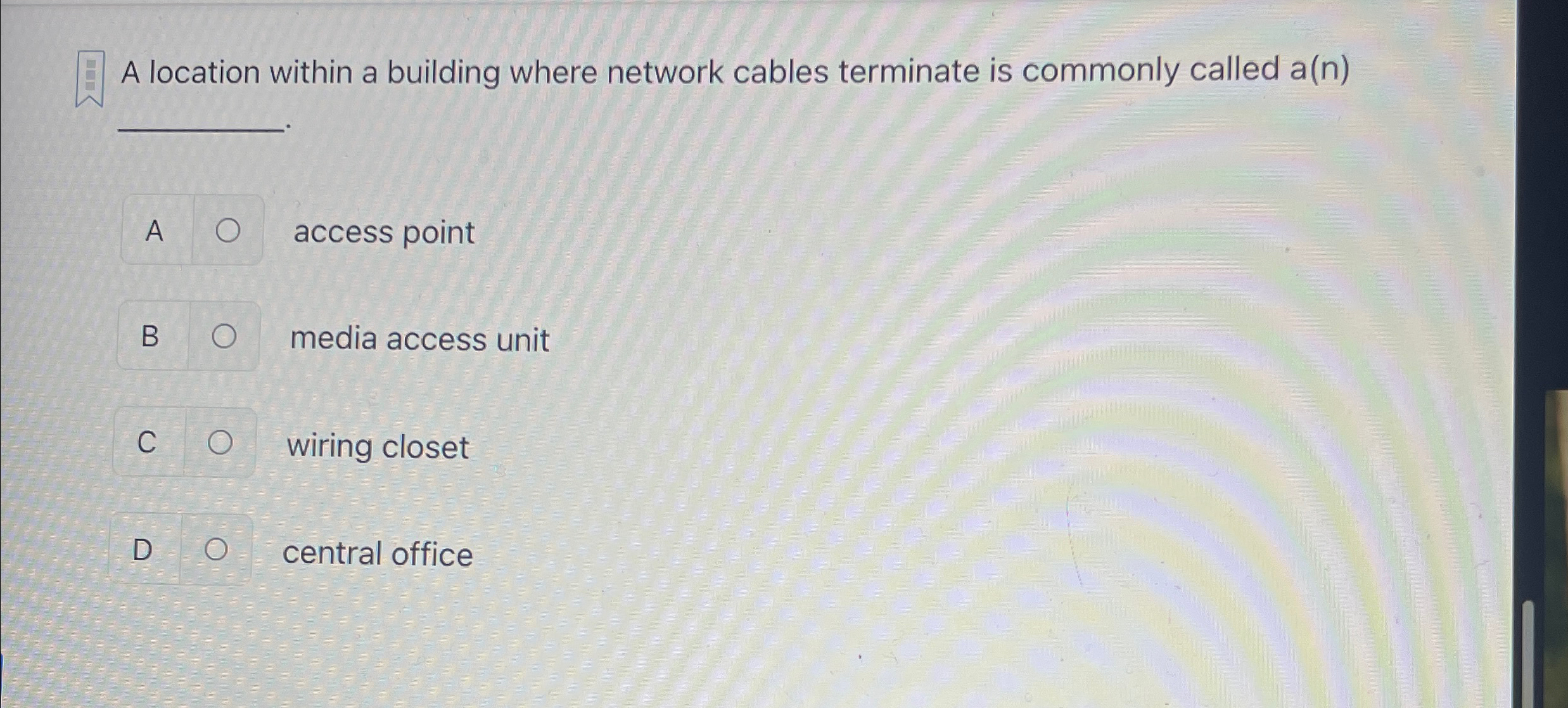 A location within a building where network cables