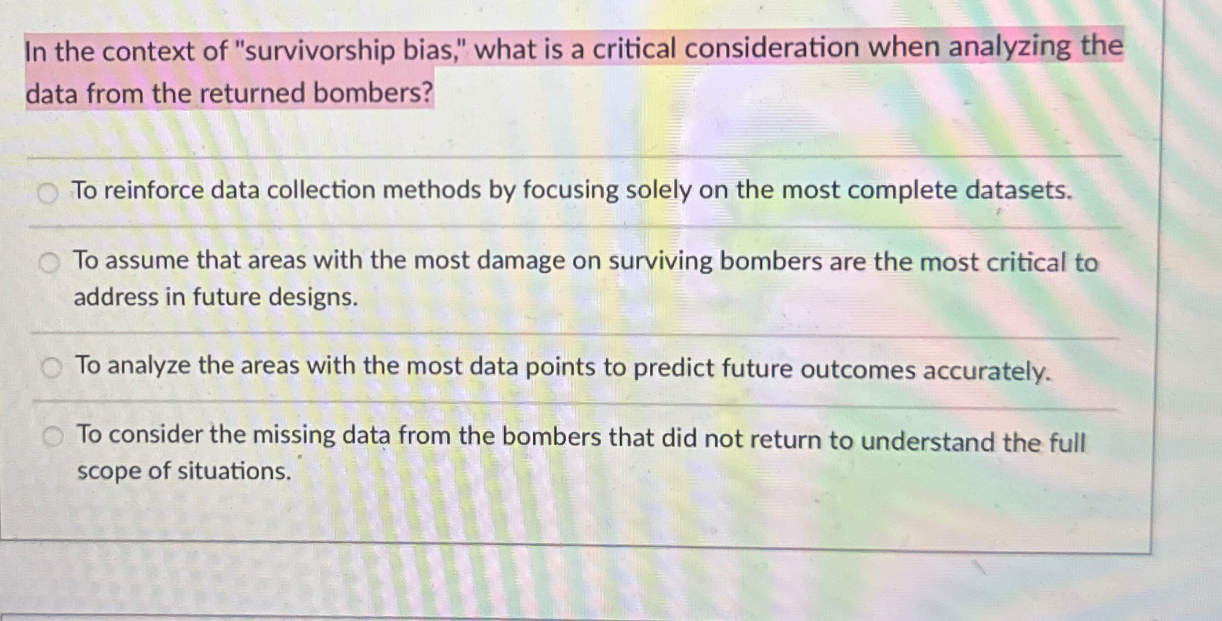 In the context of "survivorship bias," what is a