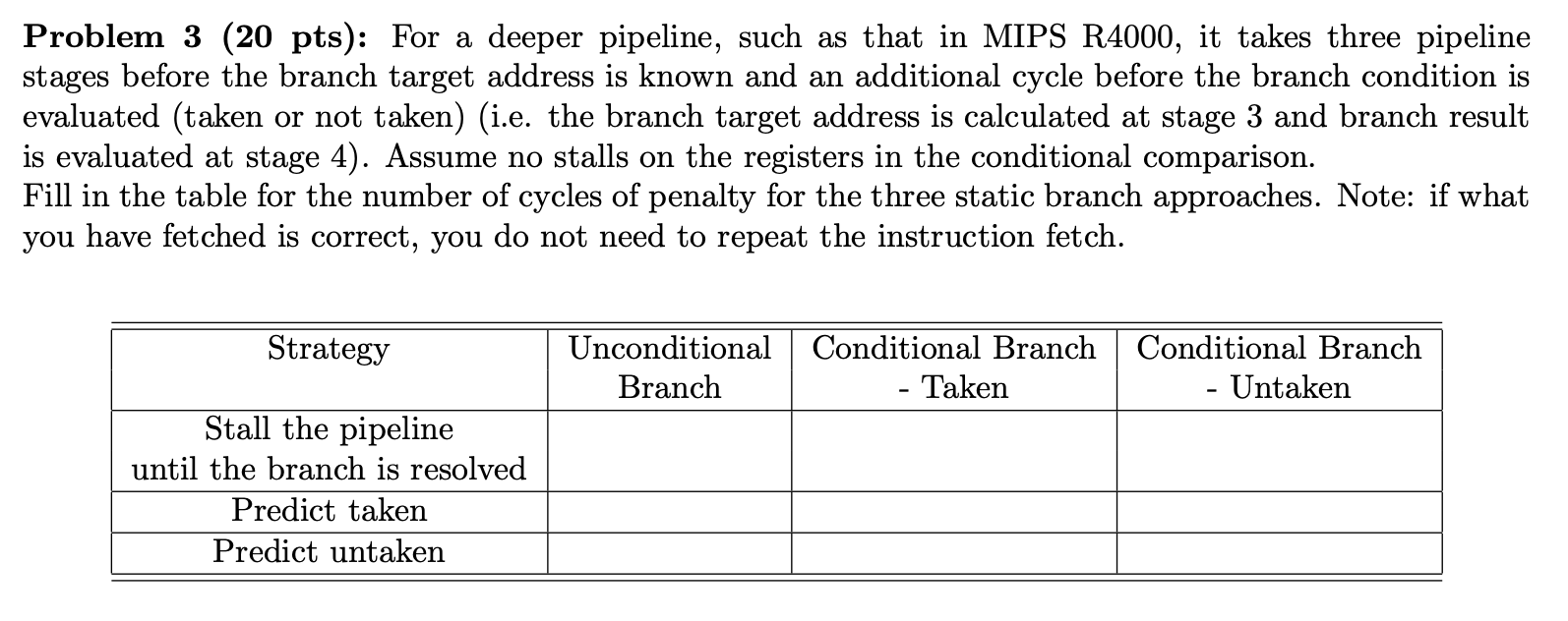 Problem 3 ( 2 0 pts ) : For a deeper pipeline,