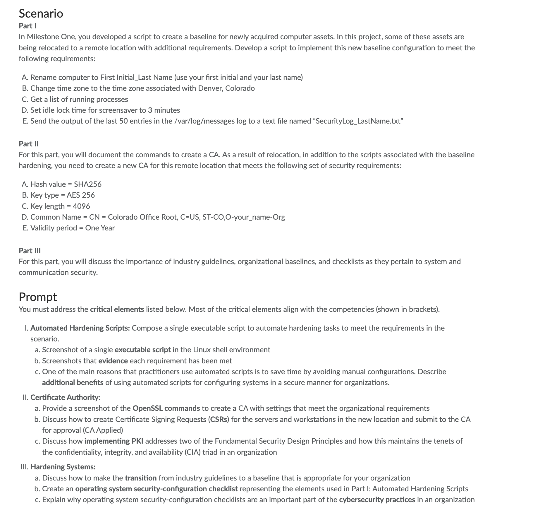 Scenario Part I In Milestone One, you developed a