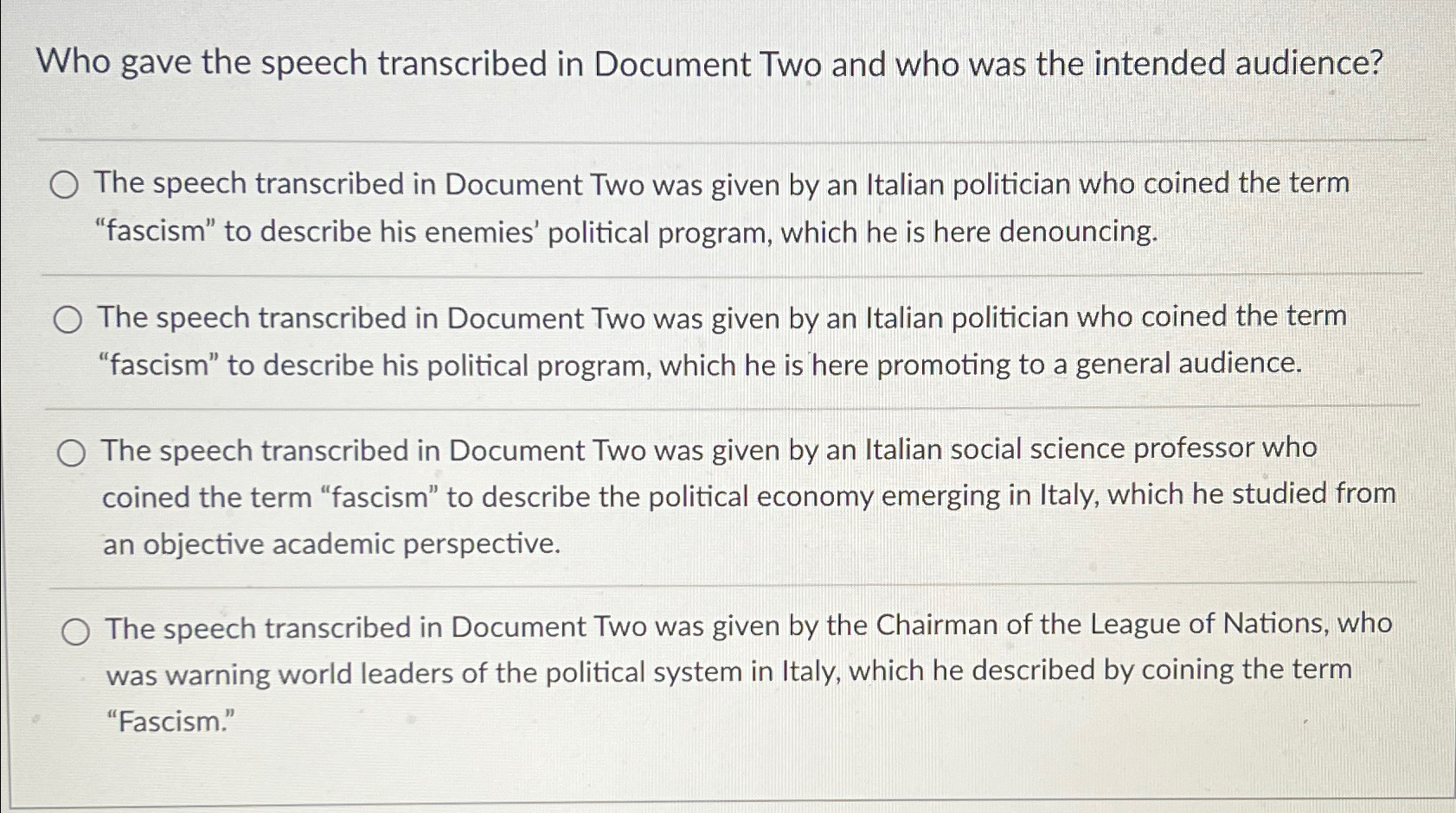 Who gave the speech transcribed in Document Two