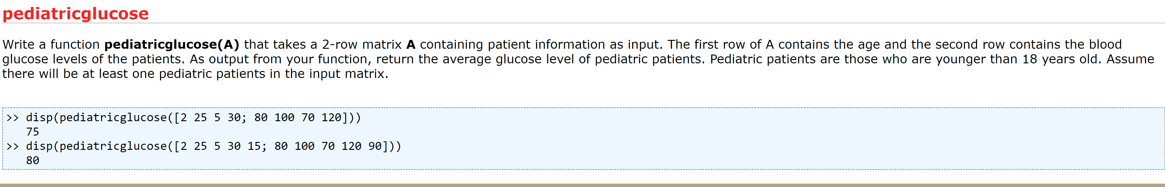 pediatricglucose Write a function