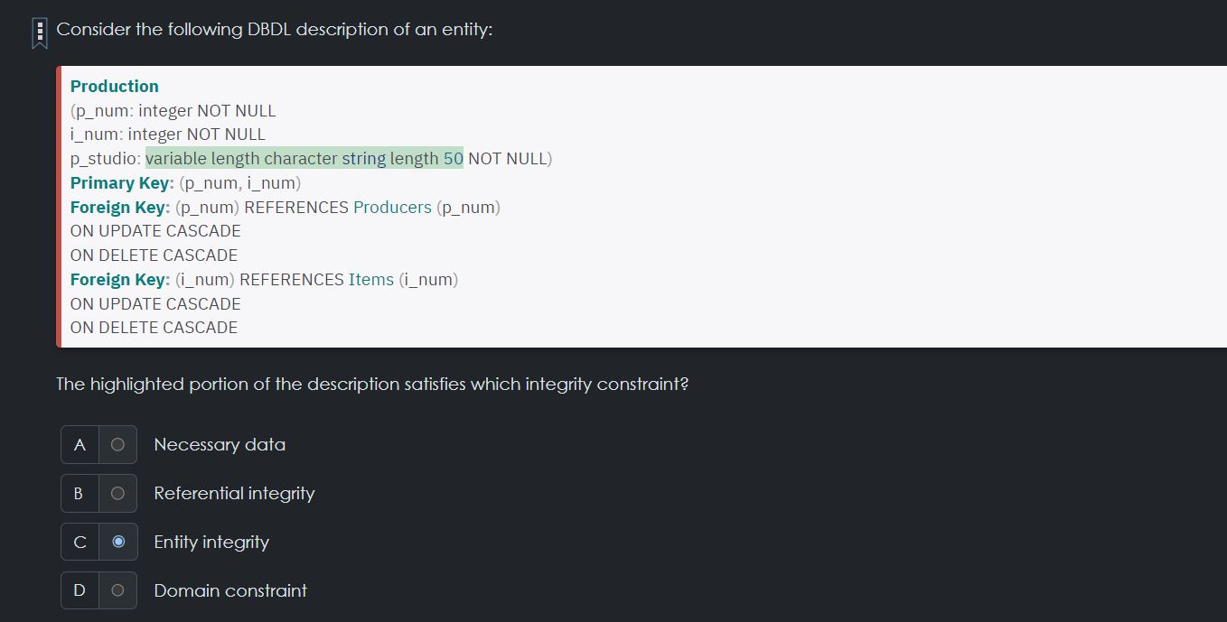 Consider the following DBDL description of an