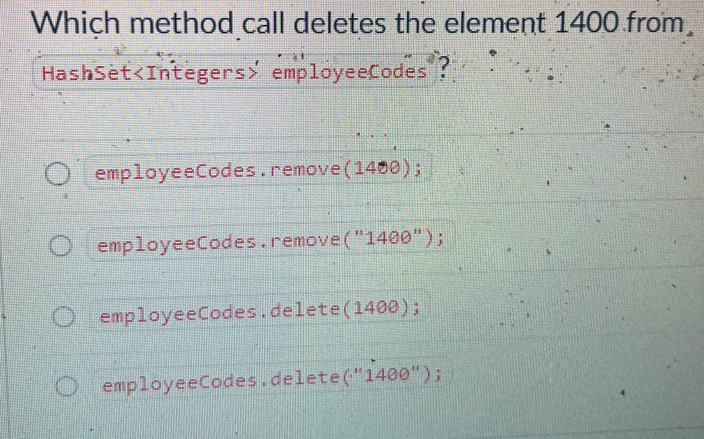 Which method call deletes the element 1 4 0 0