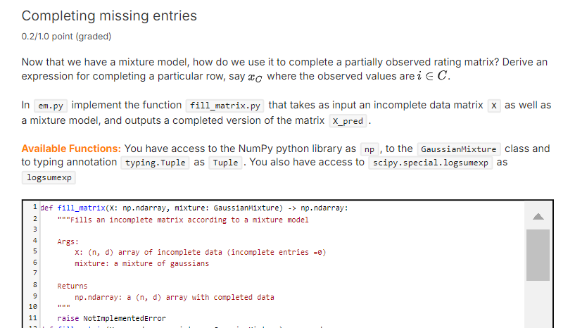 Completing missing entries 0 . 2 1 . 0 point (
