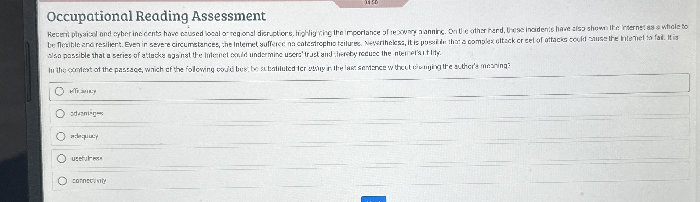 Occupational Reading Assessment Recent physical