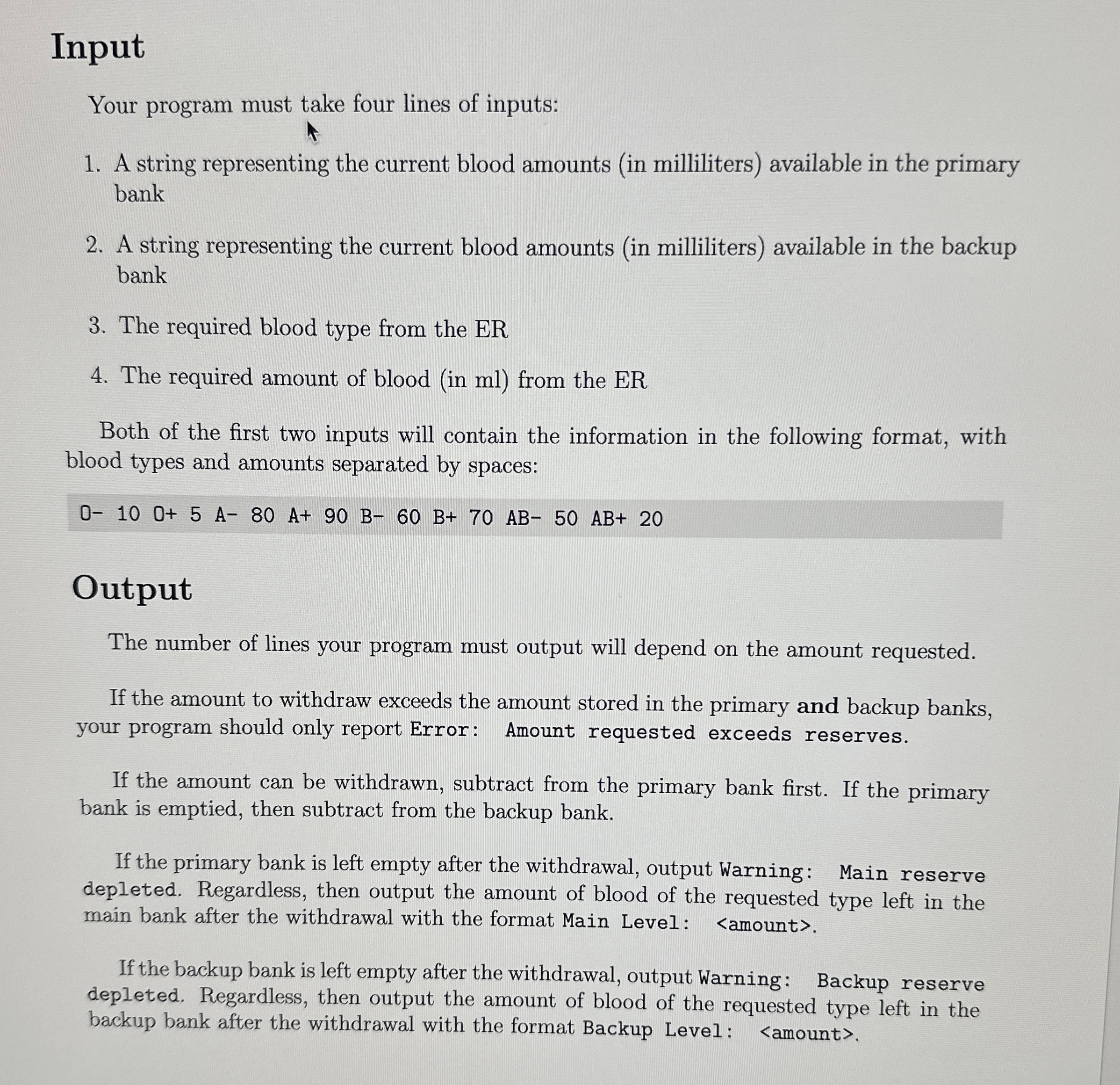 Input Your program must take four lines of