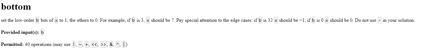 bottom set the low - order b bits of x to 1 ; the