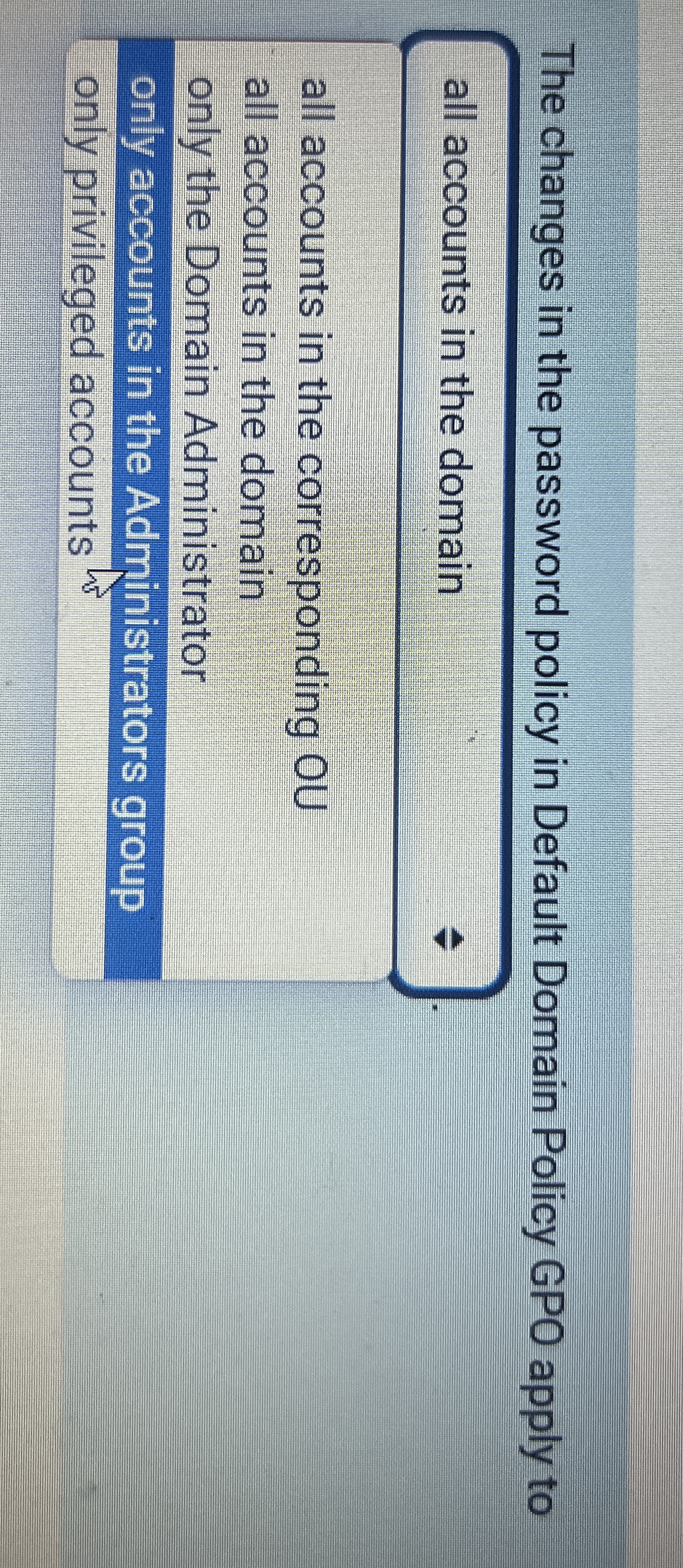 The changes in the password policy in Default